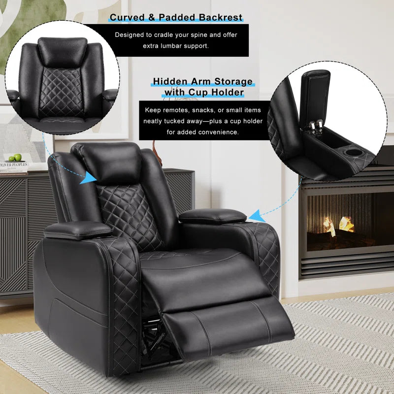 Casey-Ann 36.2" Wide Modern Multifunctional Vegan Leather Power Recliner Home Theater with Cupholder