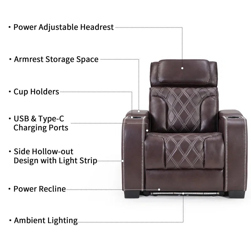 37.4" Contemporary Premium Leather Dual-Motor Power Recliner with Ambient Lighting