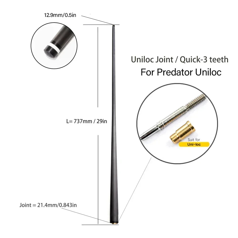 Single Shaft Carbon Fiber Billiard Pool Cue 10Mm/12Mm/12.4Mm/12.9Mm/13.9Mm Tip Uni-Loc Just Shaft of Pool Cue Stick Snooker