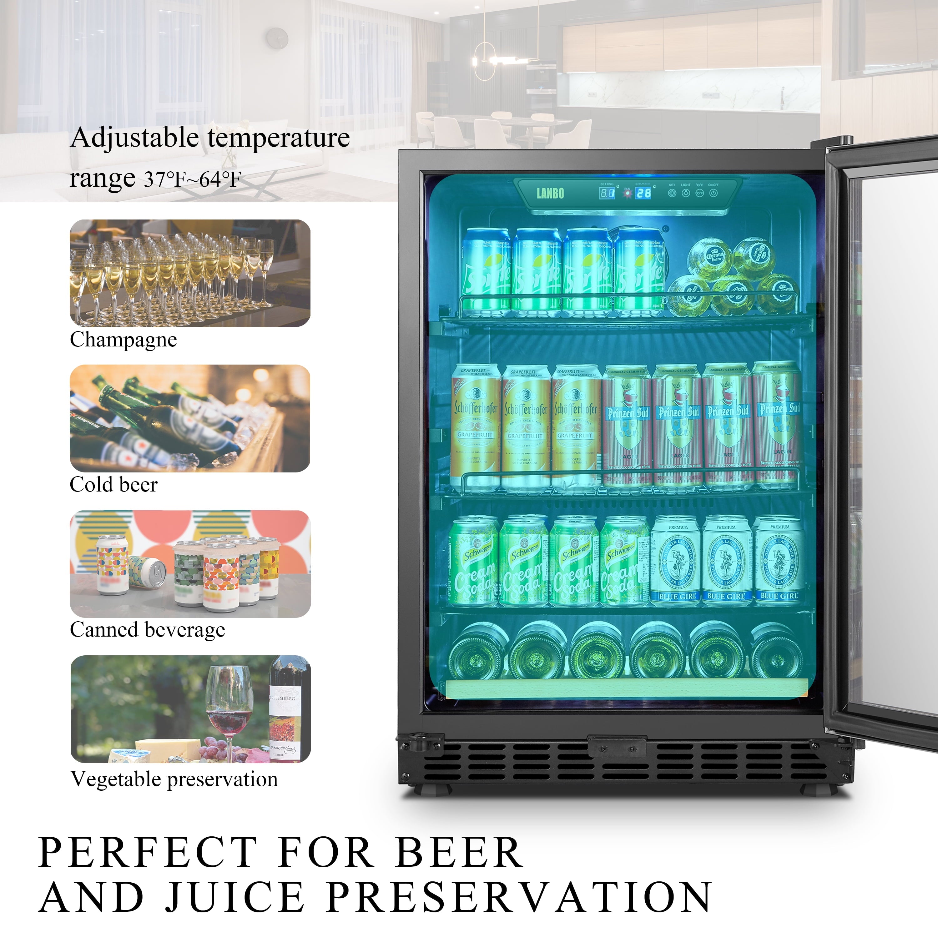 110 Cans 6 Bottle Built-In Compressor Beverage Cooler 24 Inch Width