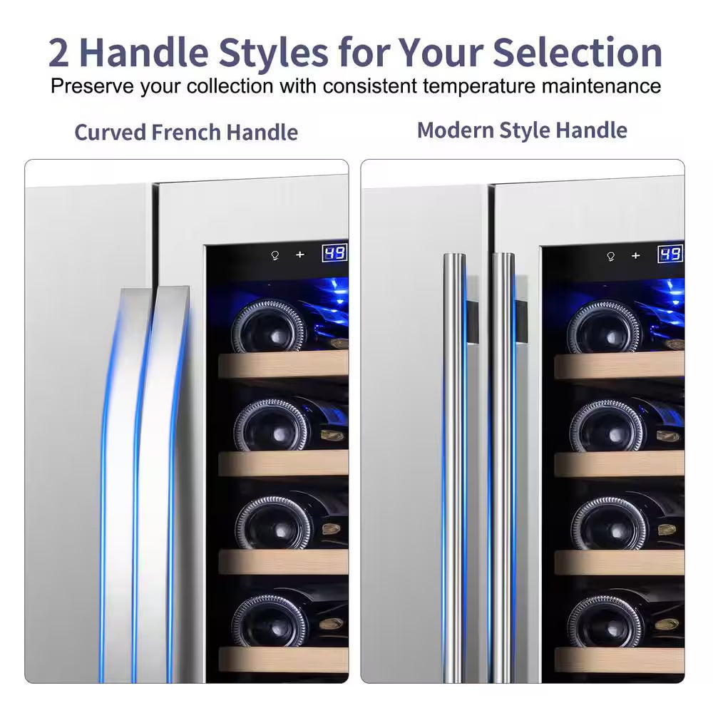 24 In. Built-In Dual Zone 18 Bottle and 80 Can Wine and Beverage Cooler with Four Door Handles Wine Fridge in Silver
