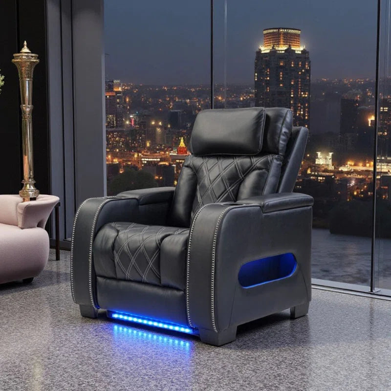 37.4" Contemporary Premium Leather Dual-Motor Power Recliner with Ambient Lighting