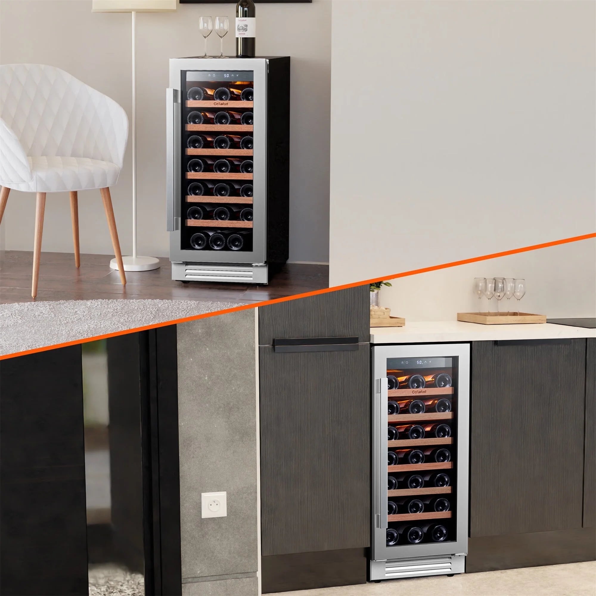 15 Inch Wine Cooler Refrigerator, 33 Bottle Wine Fridge with Glass Door Built-In & Freestanding Wine Cooler for Home/Office