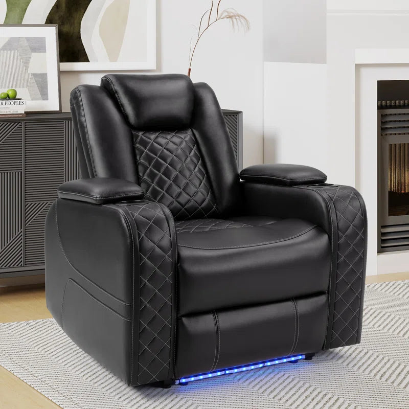Casey-Ann 36.2" Wide Modern Multifunctional Vegan Leather Power Recliner Home Theater with Cupholder