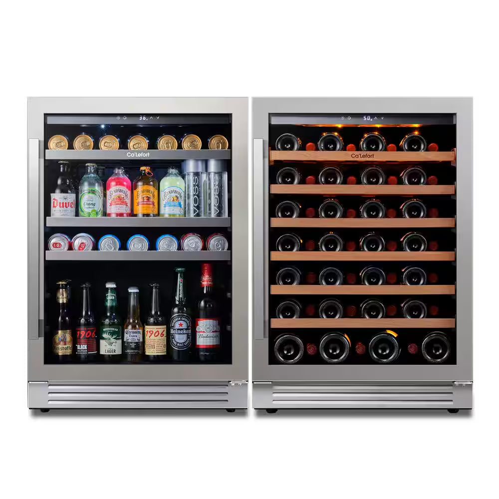 48 In. Dual Zone 54-Wine Bottles & 220-Cans Beverage & Wine Cooler Side-By-Side Built-In Refrigerator in Stainless Steel