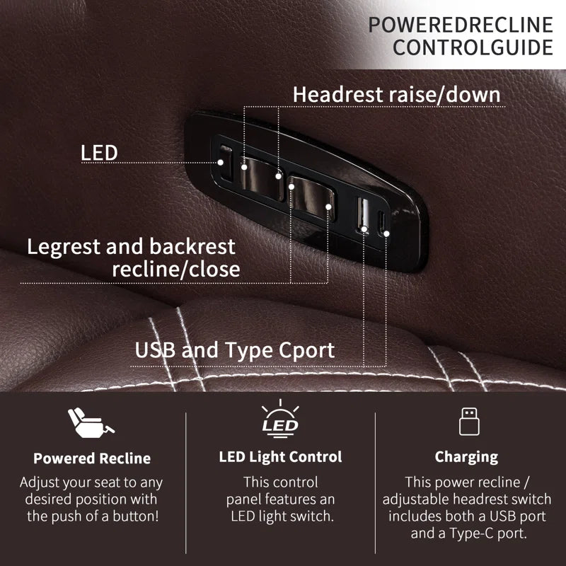 37.4" Contemporary Premium Leather Dual-Motor Power Recliner with Ambient Lighting