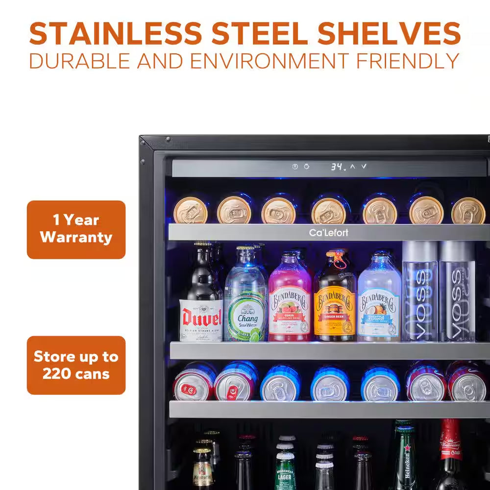 48 In. Dual Zone 54-Wine Bottles & 220-Cans Beverage & Wine Cooler Side-By-Side Built-In Refrigerator in Stainless Steel
