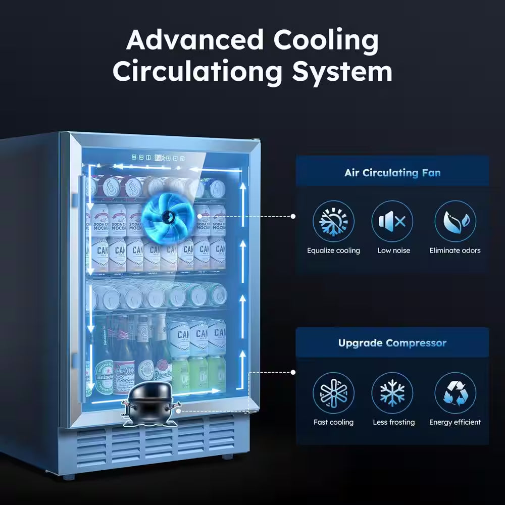5.29 Cu. Ft. Built-In/Freestanding Indoor/Outdoor Beverage Refrigerator in Silver for 190 Cans (Glass Door)