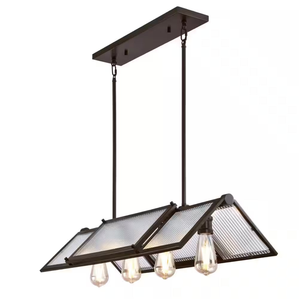 Finn 4-Light Oil Rubbed Bronze Chandelier with Clear Ribbed Glass Shades