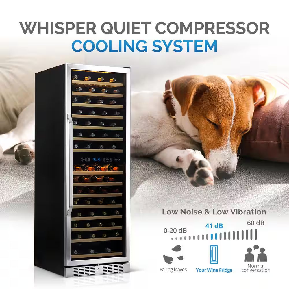 Dual Zone 160-Bottle Built-In Wine Cooler Fridge with Smooth Rolling Shelves and Quiet Operation - Stainless Steel