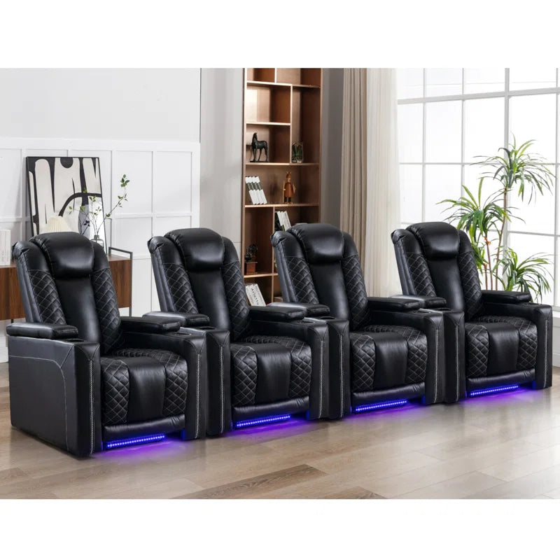 35.4'' Wide Modern Faux Leather Power Recliner Home Theater Individual Seat with Cup Holders