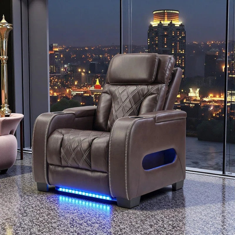 37.4" Contemporary Premium Leather Dual-Motor Power Recliner with Ambient Lighting