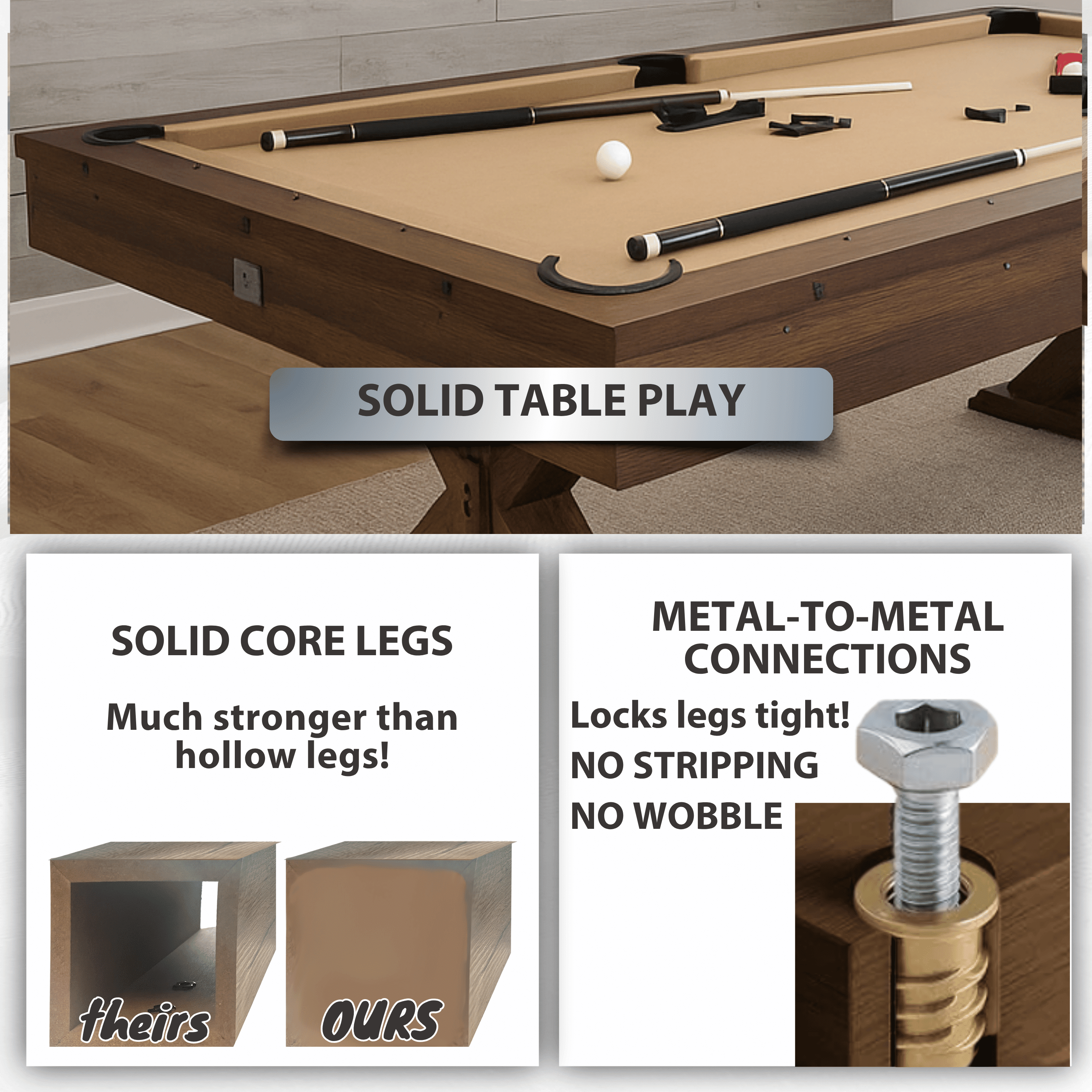 Espresso 7Ft 3 in 1 Multi Game Pool Table with Dining and Table Tennis Tops - RB4050A