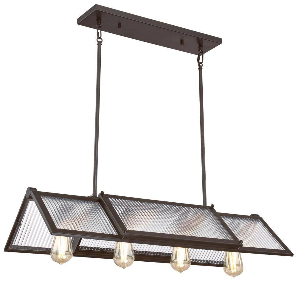 Finn 4-Light Oil Rubbed Bronze Chandelier with Clear Ribbed Glass Shades