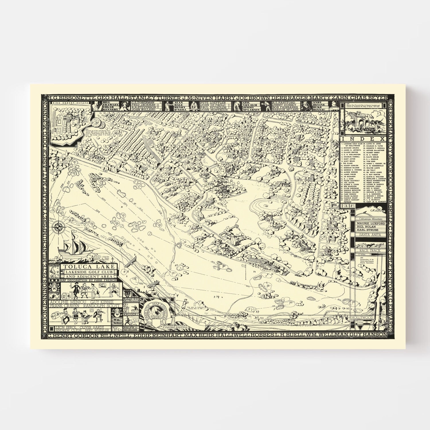 Vintage Map of Toluca Lake Lakeside Golf Course, 1936