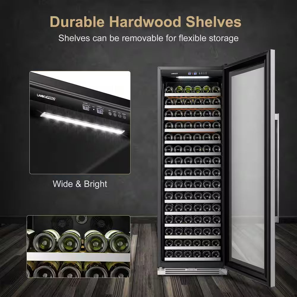 164 Bottle Seamless Stainless Steel Single Zone Wine Refrigerator