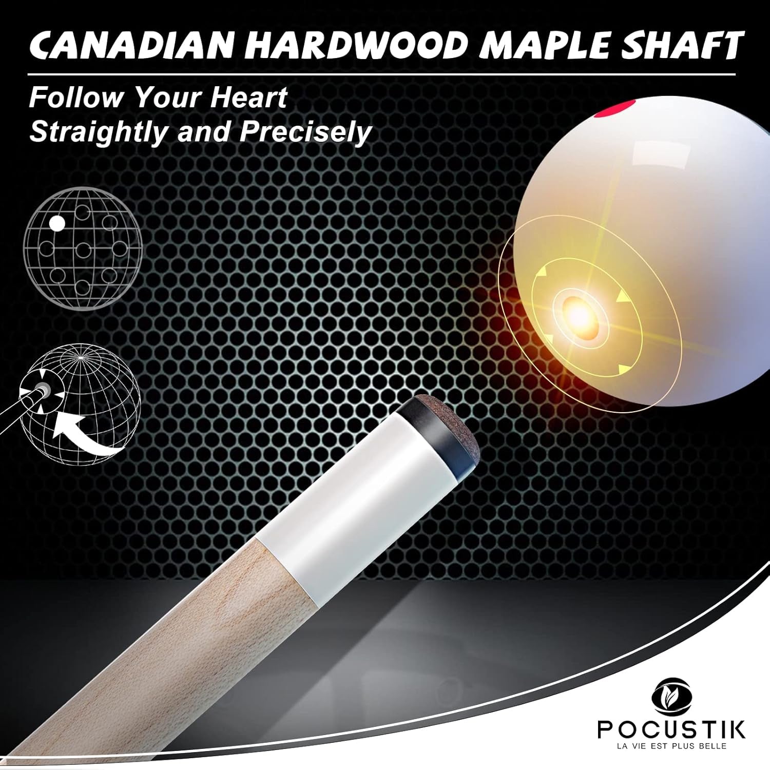 Ergonomic 58" Canadian Maple Pool Cues - 18/19/20/21 Oz, Stylish Colors