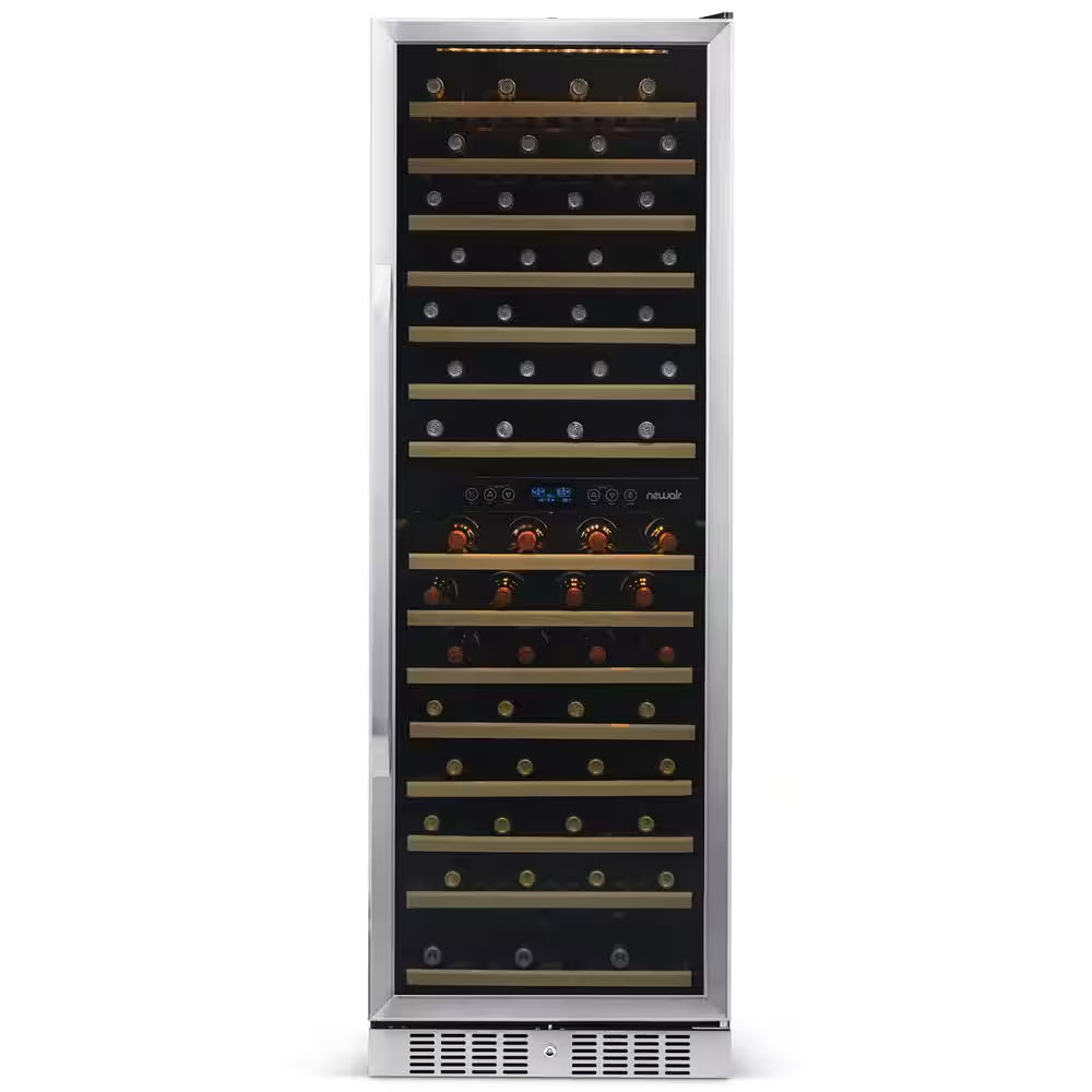 Dual Zone 160-Bottle Built-In Wine Cooler Fridge with Smooth Rolling Shelves and Quiet Operation - Stainless Steel