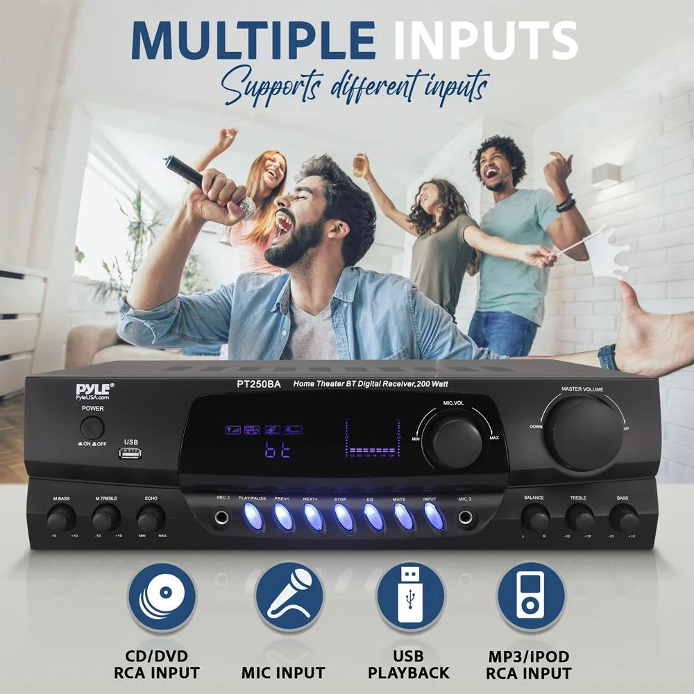 PT250BA Home Theater Wireless Bluetooth Stereo Receiver with Remote Control and FM Antenna