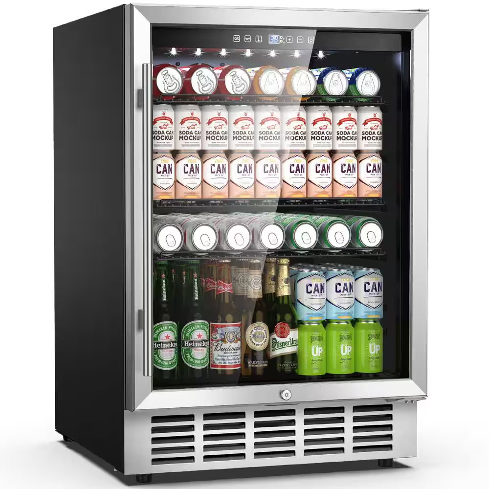 5.29 Cu. Ft. Built-In/Freestanding Indoor/Outdoor Beverage Refrigerator in Silver for 190 Cans (Glass Door)