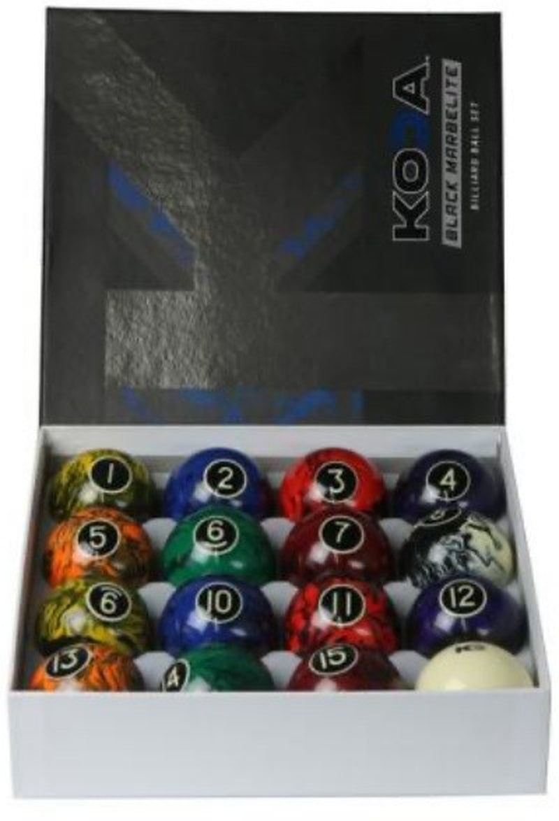 Koda Sports KBBM 2-1/4" Black Marbelite Swirl Billiards & Pool Balls Set