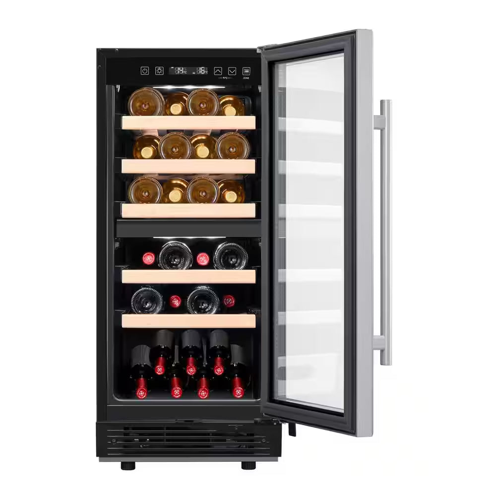 15 In. W 27-Bottle Dual Zone Wine Cooler in Stainless Steel