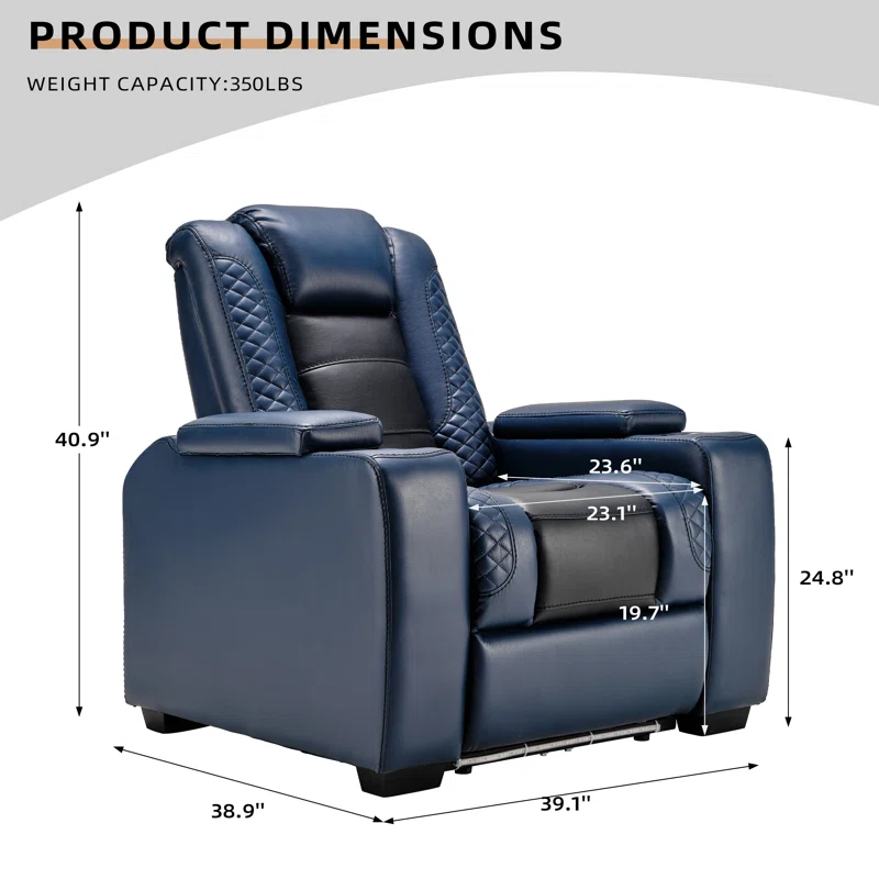 Valdur Adjustable Headrest Power Recliner Man Cave Home Theater Chair with Cup Holders USB LED (Set of 4)