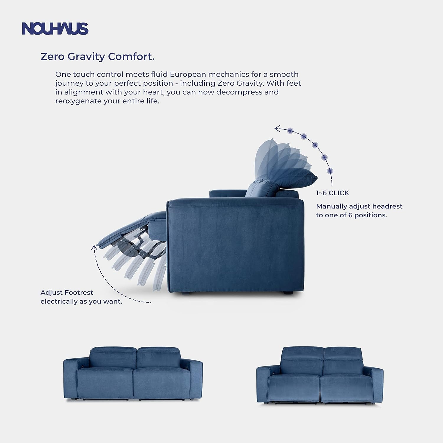 Power Sofa - Electric Couch. Modern Couch, Living Room Couch, Bedroom Couch, Gaming Couch, Game Room Furniture. (Double, Suede - Blue)