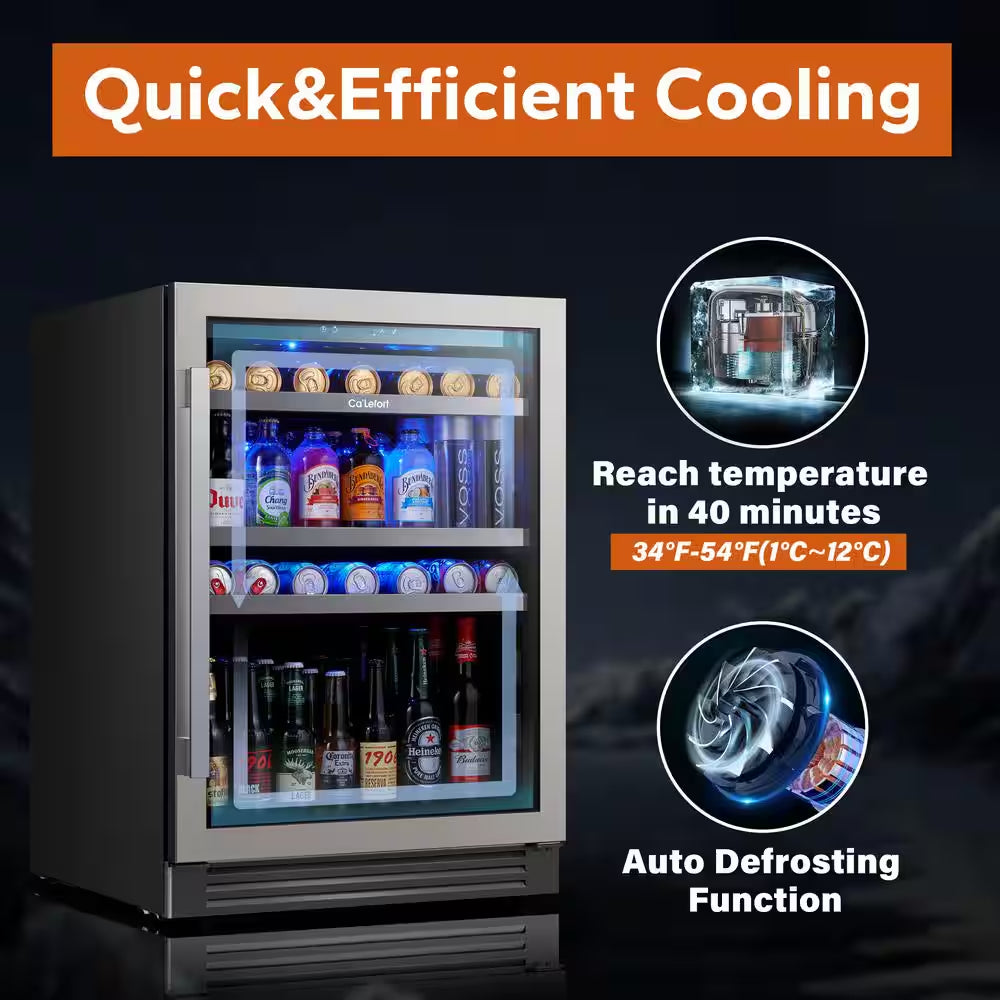 48 In. Dual Zone 54-Wine Bottles & 220-Cans Beverage & Wine Cooler Side-By-Side Built-In Refrigerator in Stainless Steel