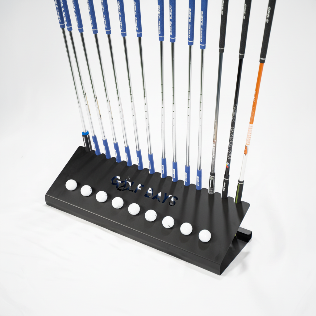 GolfBays Club Display Rack, Holds 14 Clubs & 9 Golf Balls , Indoor Golf Storage