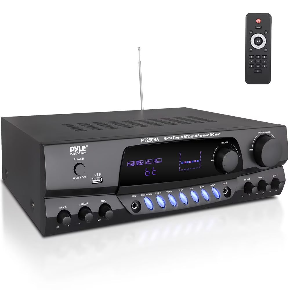 PT250BA Home Theater Wireless Bluetooth Stereo Receiver with Remote Control and FM Antenna