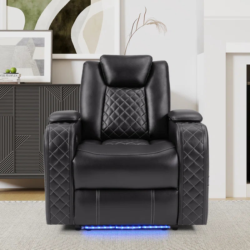 Casey-Ann 36.2" Wide Modern Multifunctional Vegan Leather Power Recliner Home Theater with Cupholder