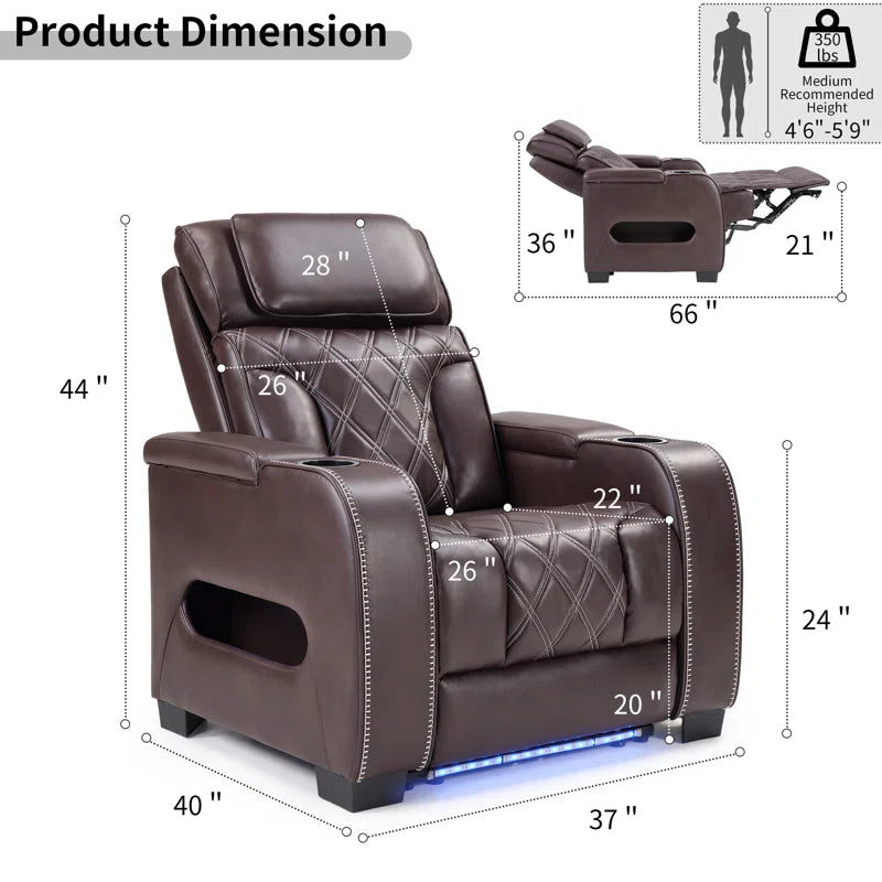 37.4" Contemporary Premium Leather Dual-Motor Power Recliner with Ambient Lighting