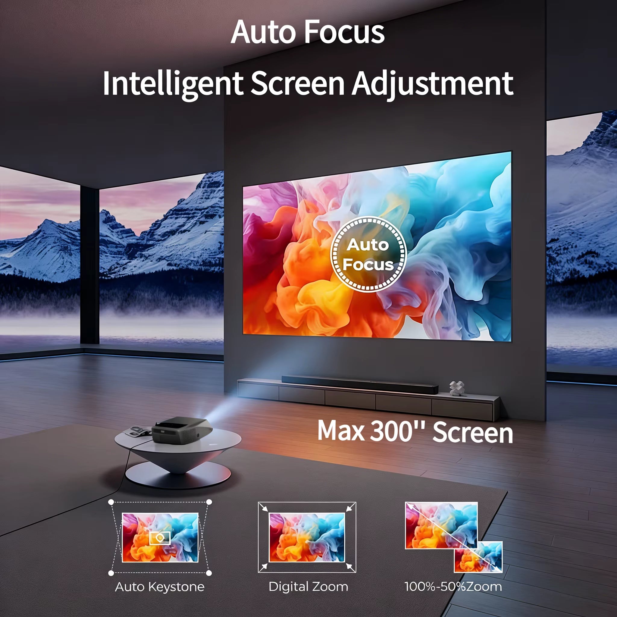 4K Auto Focus Movie Projector 3500 ANSI 2.4+5G Wifi Bluetooth 1080P Full Hd HDR Android Tv Video Daytime Projector Home Theater