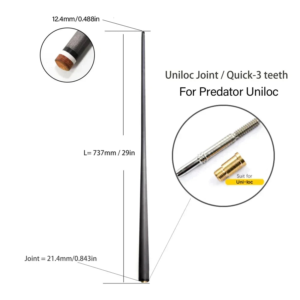 Single Shaft Carbon Fiber Billiard Pool Cue 10Mm/12Mm/12.4Mm/12.9Mm/13.9Mm Tip Uni-Loc Just Shaft of Pool Cue Stick Snooker