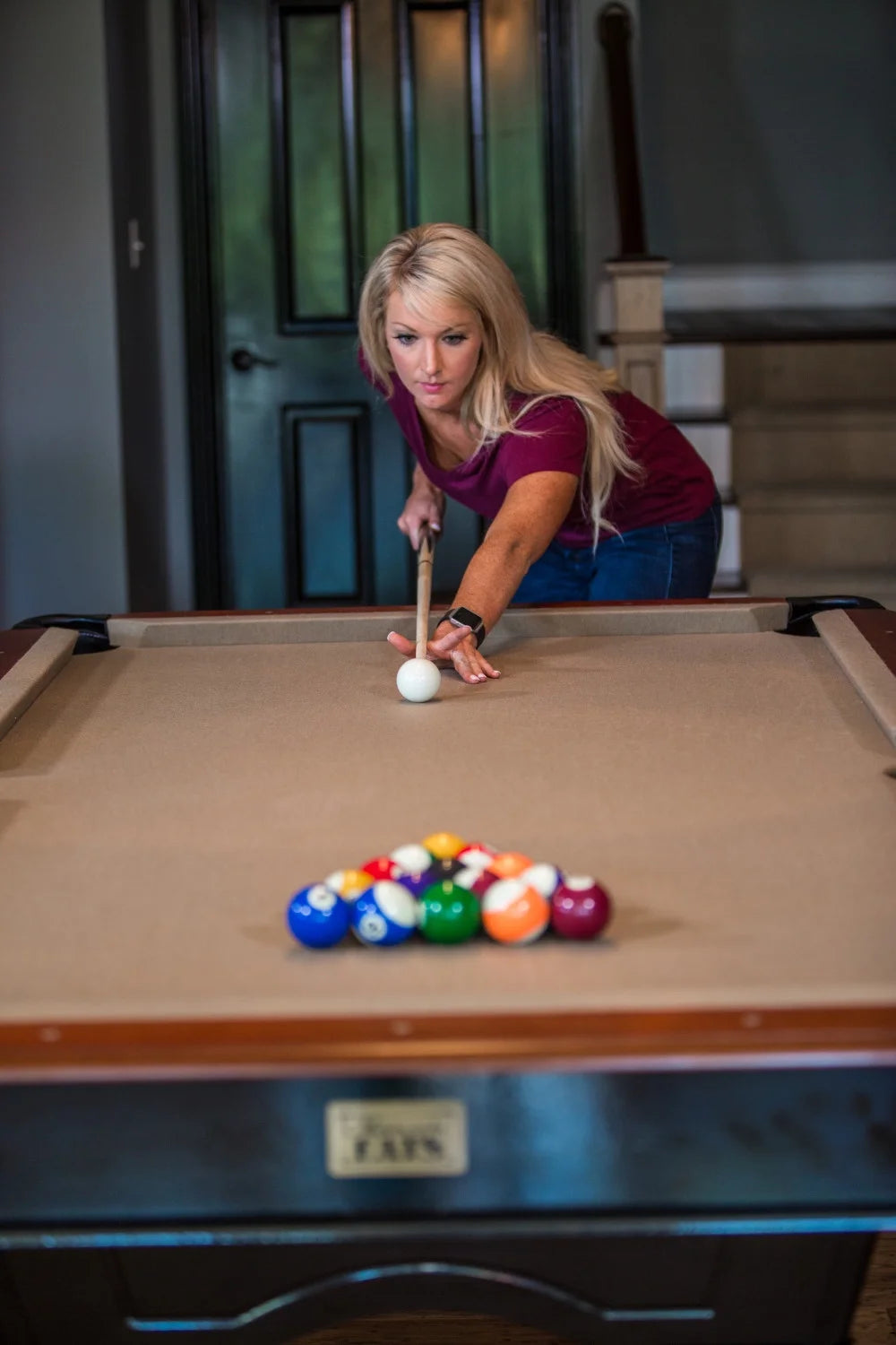 8' Covington Billiard Table with Carved Solid-Wood Legs and Antiqued Wood Finish