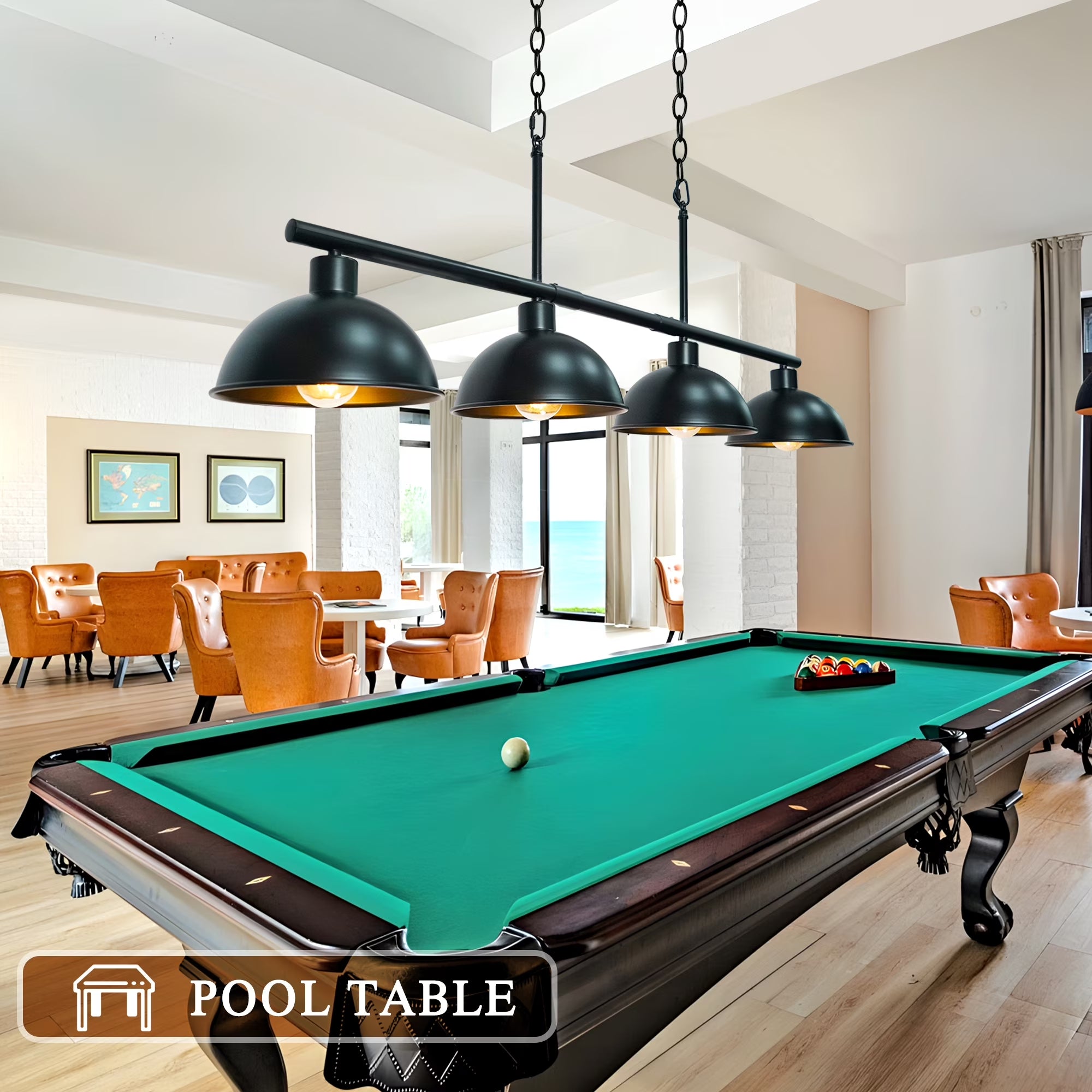 Pool Table Light 4-Lights Billiard Light 46" Pool Table Lights Hanging over Pool Table Kitchen Island Lighting Hanging Light Fixtures Matt Black