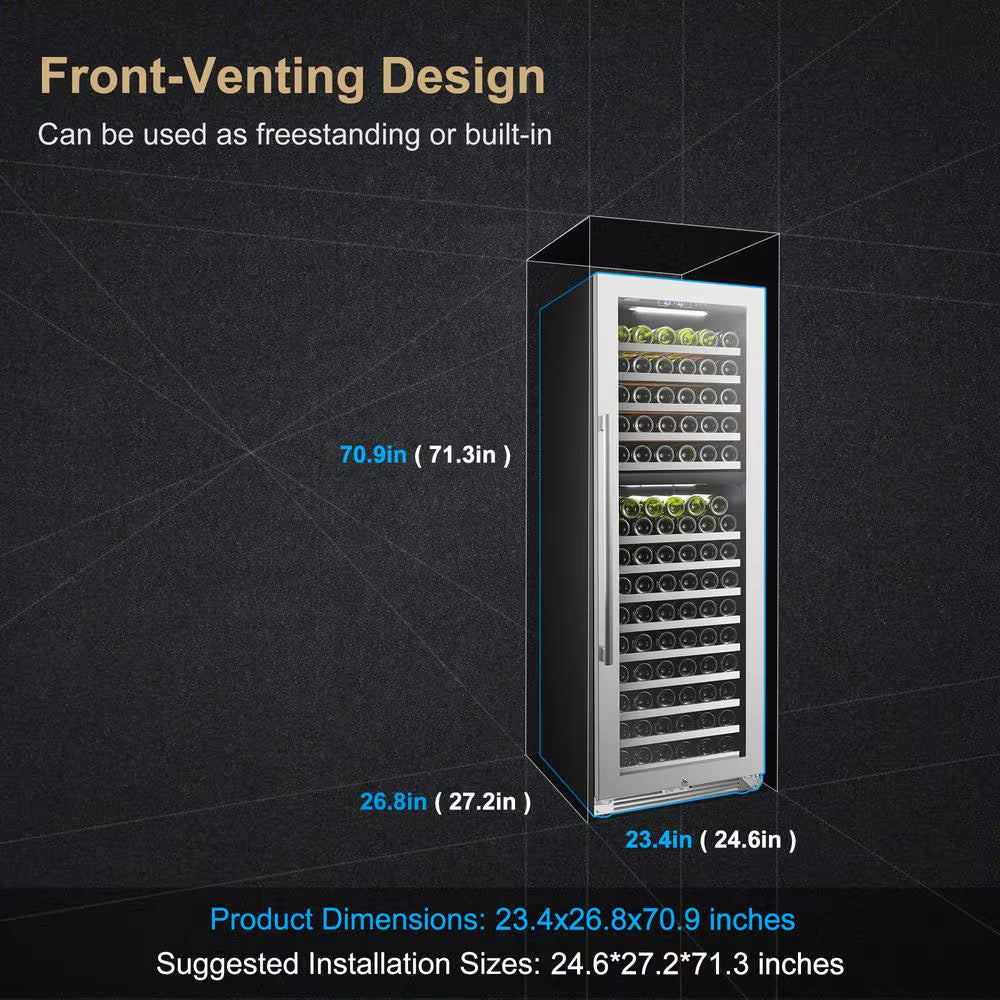 153 Bottle Seamless Stainless Steel Dual Zone Wine Refrigerator