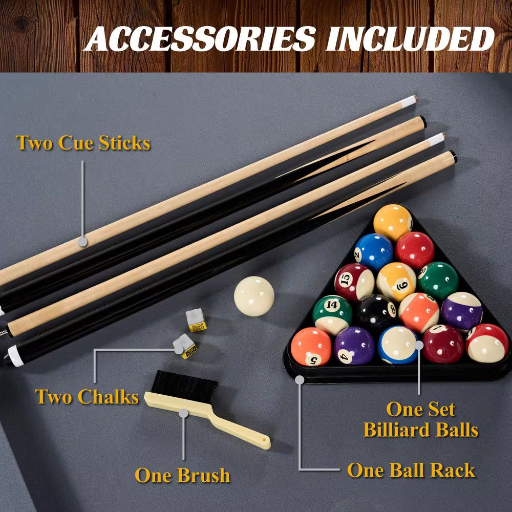 Camden 7 Ft. Pool Table with Modern White Metal Legs, Wood Grain Finish, Velvet Playfield, Complete Accessories Set