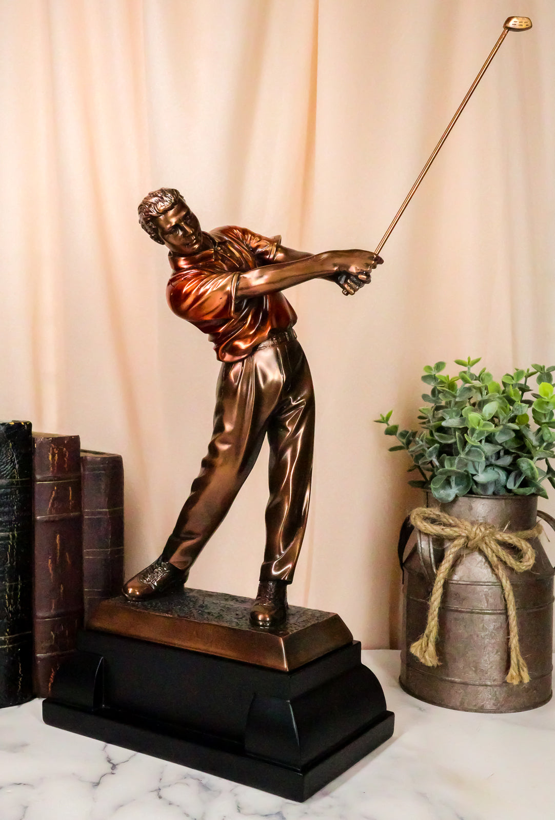 Pro Golfer Swinging Golf Club Bronze Electroplated Statue with Trophy Base 17" H