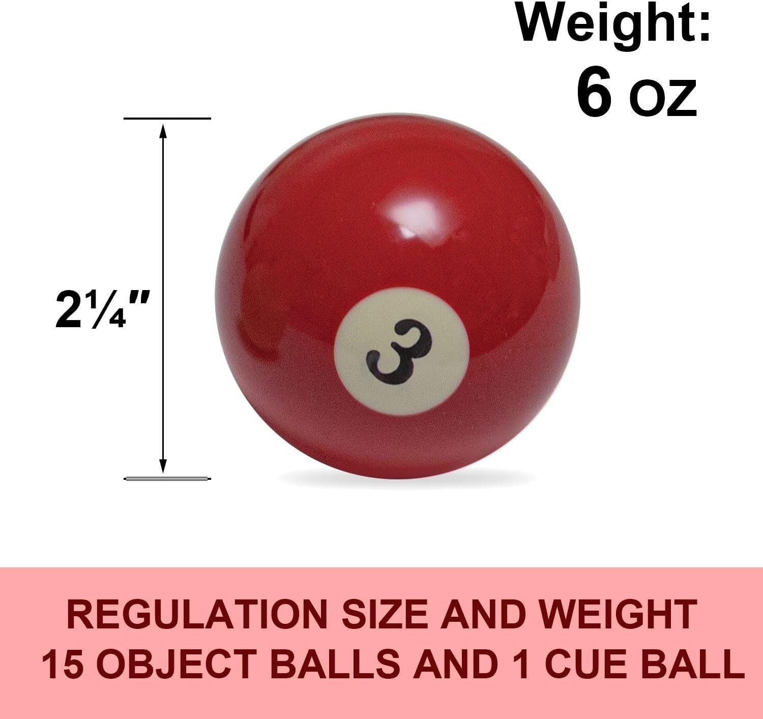 Billiard Balls Set 2-1/4" Regulation Size Pool Table Balls for Replacement (16 R