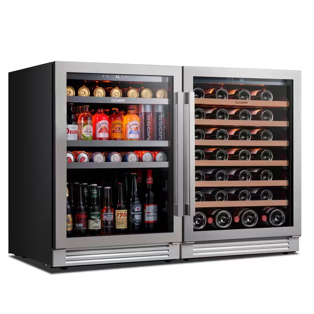 48 In. Dual Zone 54-Wine Bottles & 220-Cans Beverage & Wine Cooler Side-By-Side Built-In Refrigerator in Stainless Steel