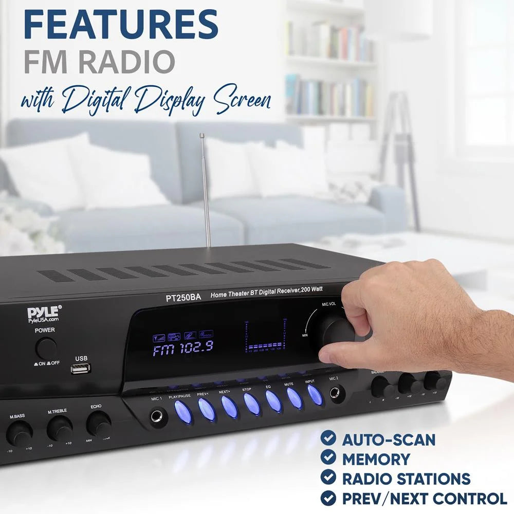 PT250BA Home Theater Wireless Bluetooth Stereo Receiver with Remote Control and FM Antenna