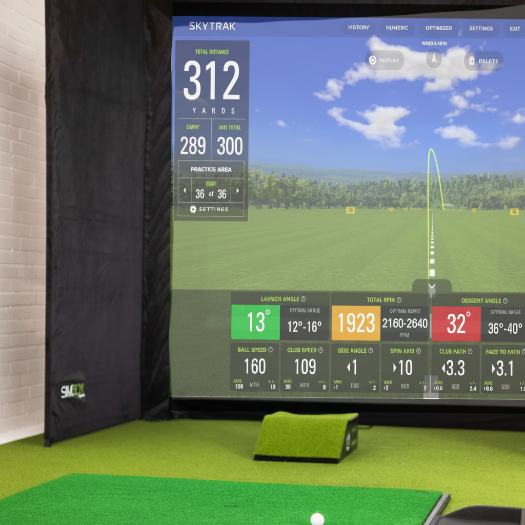 SimBox Golf Simulator Enclosure - 7 sizes, Pro + Impact Screen and Frame INCLUDES FREE SIDE BARRIERS