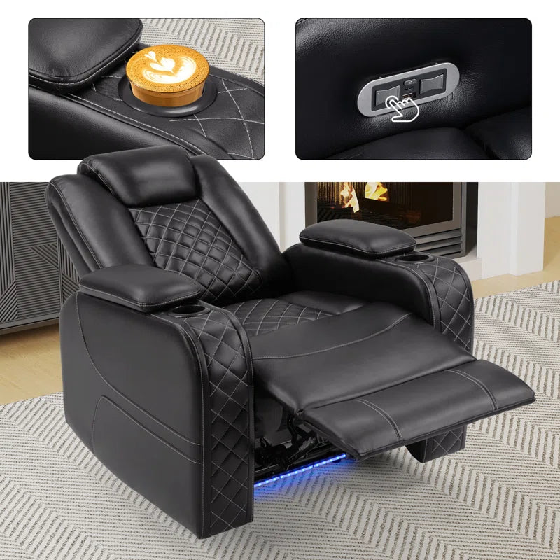Casey-Ann 36.2" Wide Modern Multifunctional Vegan Leather Power Recliner Home Theater with Cupholder