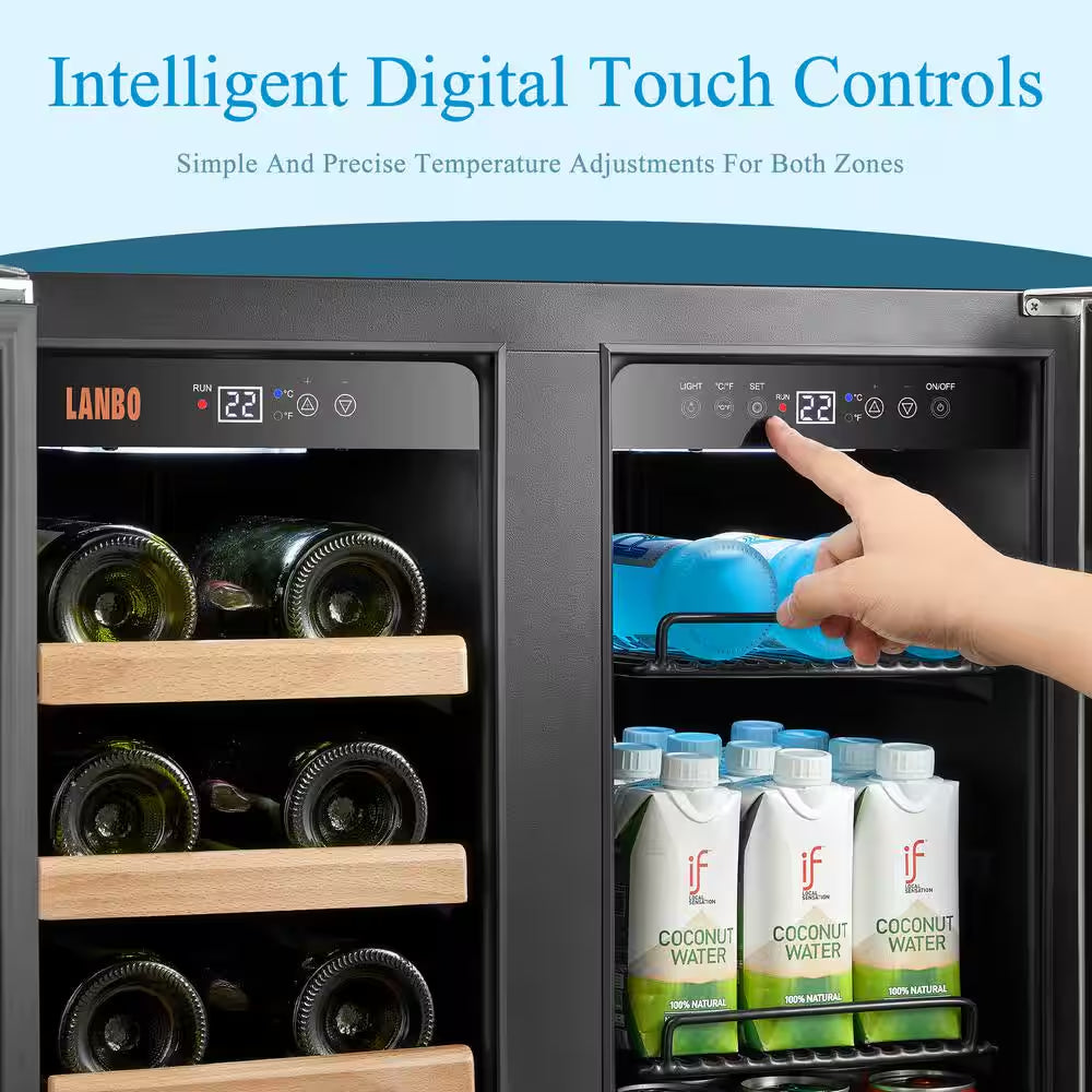 23.4 In. Dual Zone 18-Wine Bottles and 55-Cans with French Door Beverage and Wine Cooler in Stainless Steel