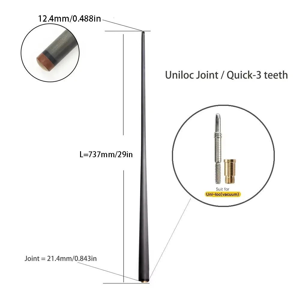 Single Shaft Carbon Fiber Billiard Pool Cue 10Mm/12Mm/12.4Mm/12.9Mm/13.9Mm Tip Uni-Loc Just Shaft of Pool Cue Stick Snooker