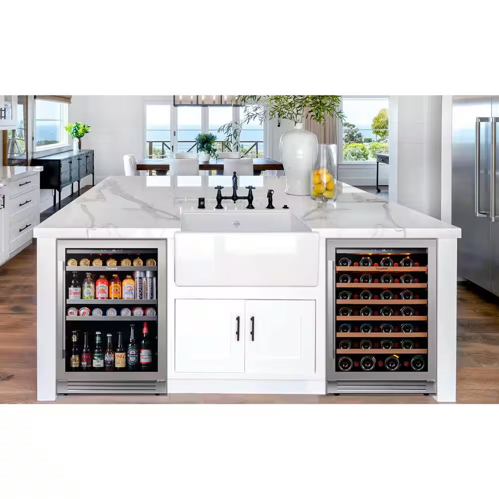 48 In. Dual Zone 54-Wine Bottles & 220-Cans Beverage & Wine Cooler Side-By-Side Built-In Refrigerator in Stainless Steel