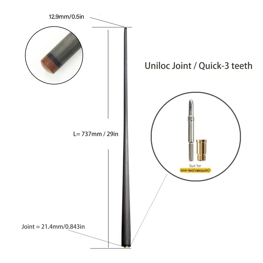 Single Shaft Carbon Fiber Billiard Pool Cue 10Mm/12Mm/12.4Mm/12.9Mm/13.9Mm Tip Uni-Loc Just Shaft of Pool Cue Stick Snooker