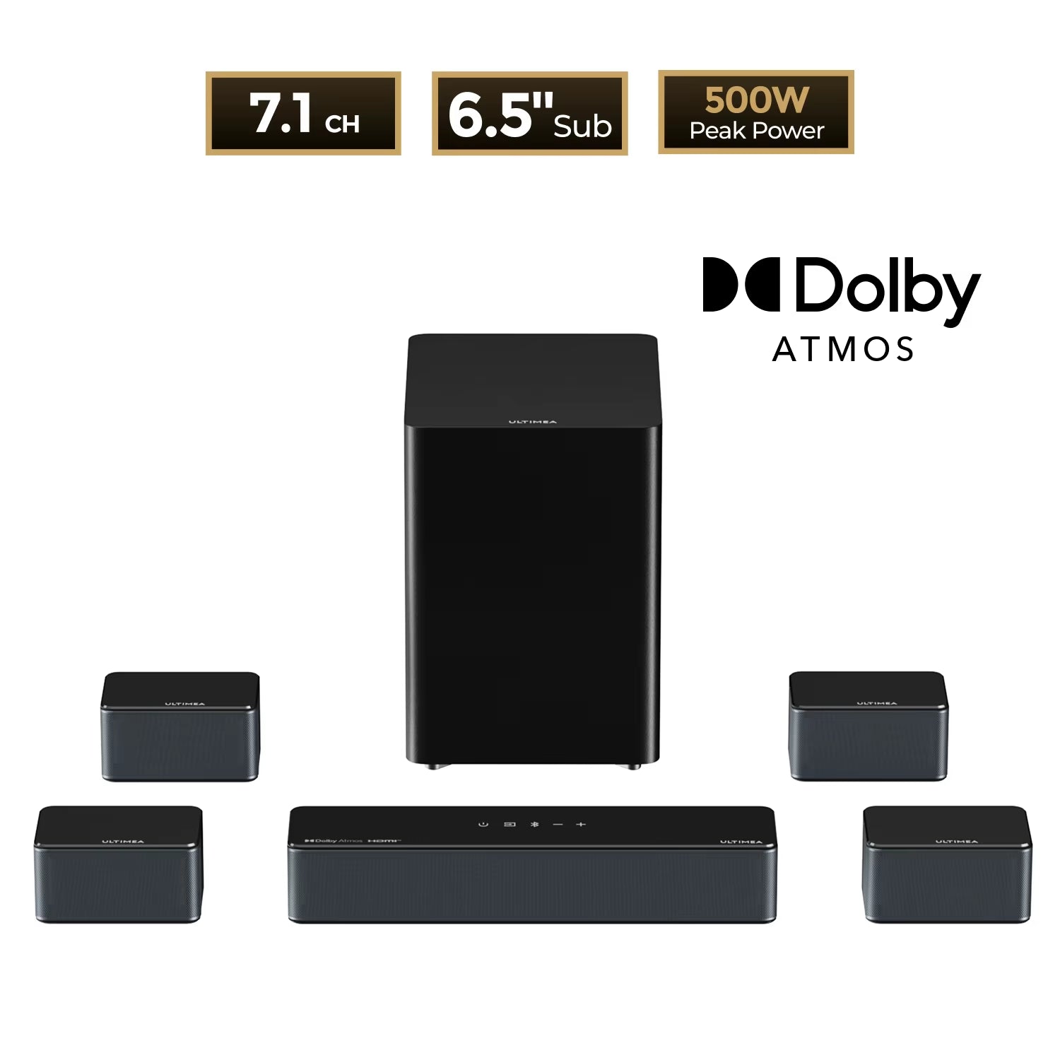 Poseidon D80 7.1 Surround Soundbar with Dolby Atmos, Wireless Subwoofer&4 Speakers, Home Theater System with APP Control